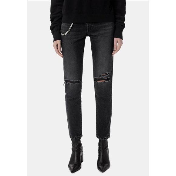 NEW John Elliott Boyfriend Charlotte High Waist Slim Sonic Black Distressed Jean - Picture 8 of 9